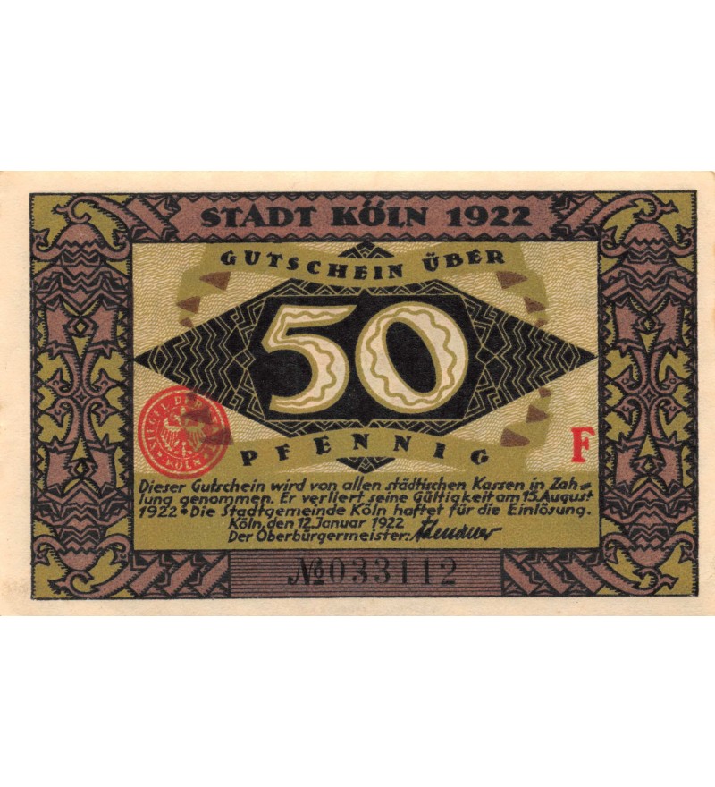 ALLEMAGNE, KÖLN- 50 PFENNIG 1922