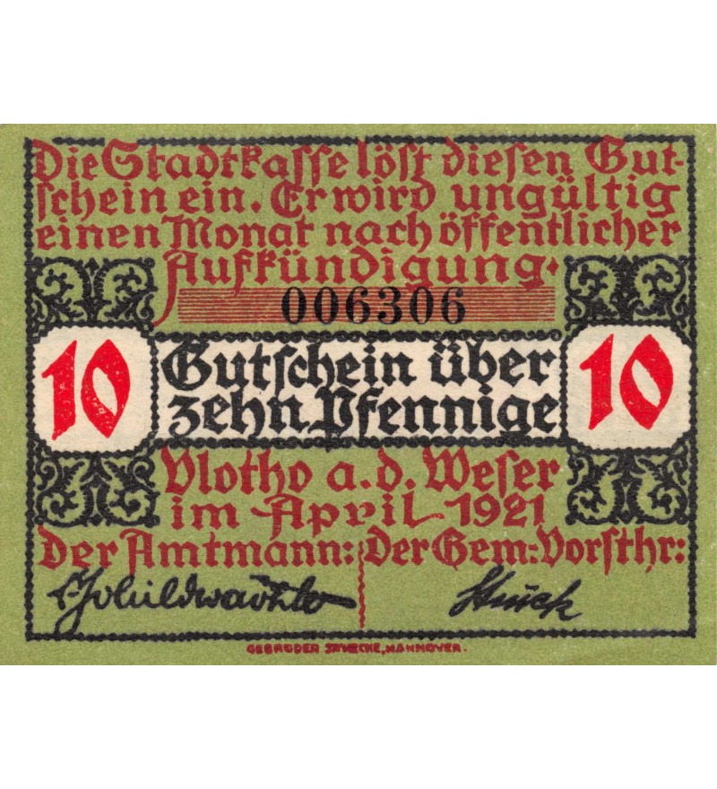 ALLEMAGNE, VLOTHO - 10 PFENNIG 1921