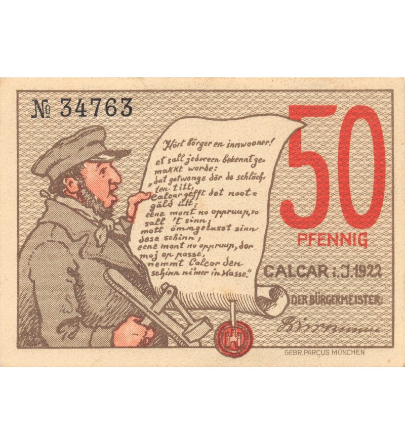 ALLEMAGNE, CALCAR - 50 PFENNIG 1922