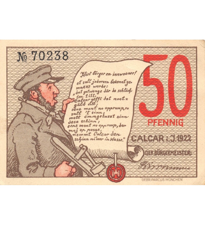 ALLEMAGNE, CALCAR - 50 PFENNIG 1922
