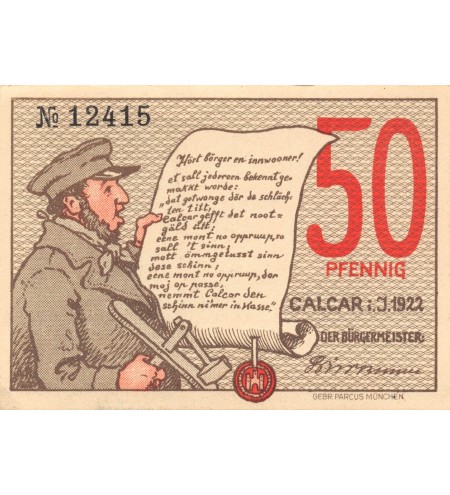 ALLEMAGNE, CALCAR - 50 PFENNIG 1922