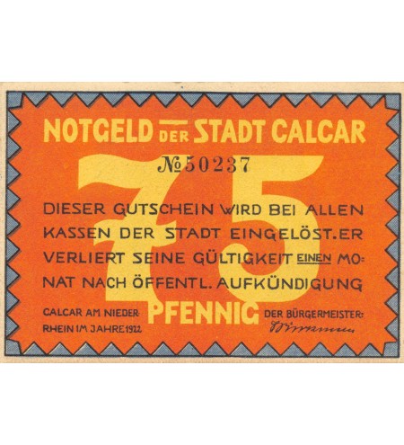 ALLEMAGNE, CALCAR - 75 PFENNIG 1922