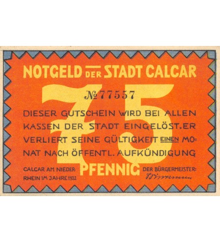 ALLEMAGNE, CALCAR - 75 PFENNIG 1922