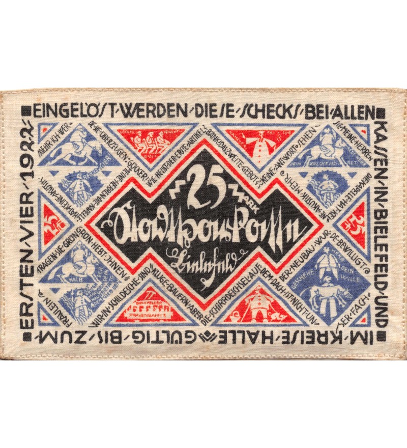 ALLEMAGNE, BIELEFELD - 25 MARK 1921 "Imprimé sur Tissu"