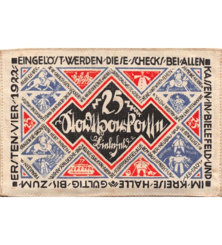 ALLEMAGNE, BIELEFELD - 25 MARK 1921 "Imprimé sur Tissu"