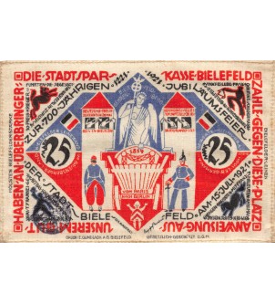 ALLEMAGNE, BIELEFELD - 25 MARK 1921 "Imprimé sur Tissu" 2