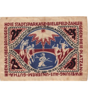 ALLEMAGNE, BIELEFELD - 25 MARK 1921 "Imprimé sur Tissu" 2