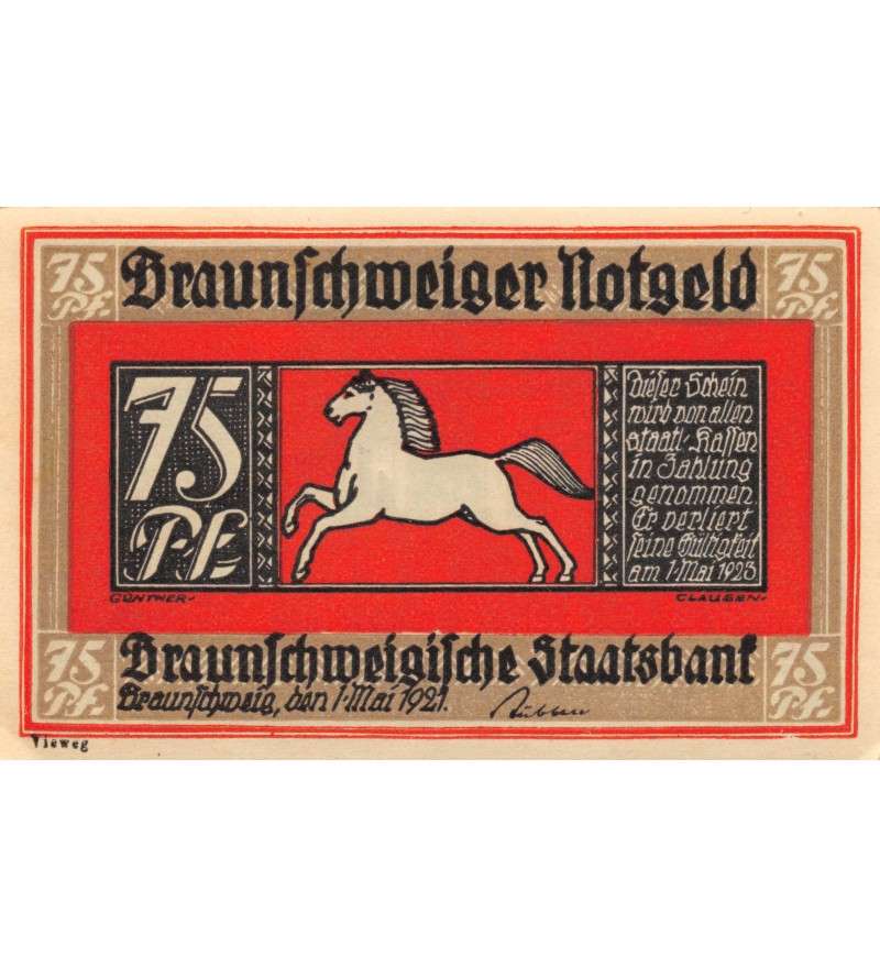 ALLEMAGNE, BRAUNSCHWEIG - 75 PFENNIG 1921
