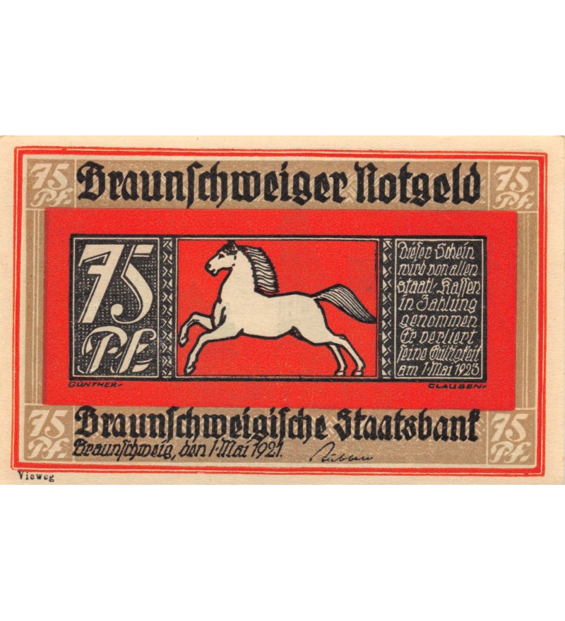ALLEMAGNE, BRAUNSCHWEIG - 75 PFENNIG 1921