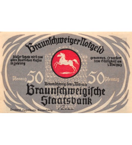 ALLEMAGNE, BRAUNSCHWEIG - 50 PFENNIG 1923
