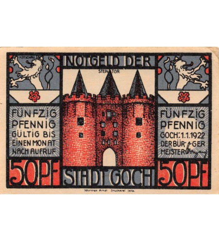 ALLEMAGNE, GOCH - 50 PFENNIG 1922