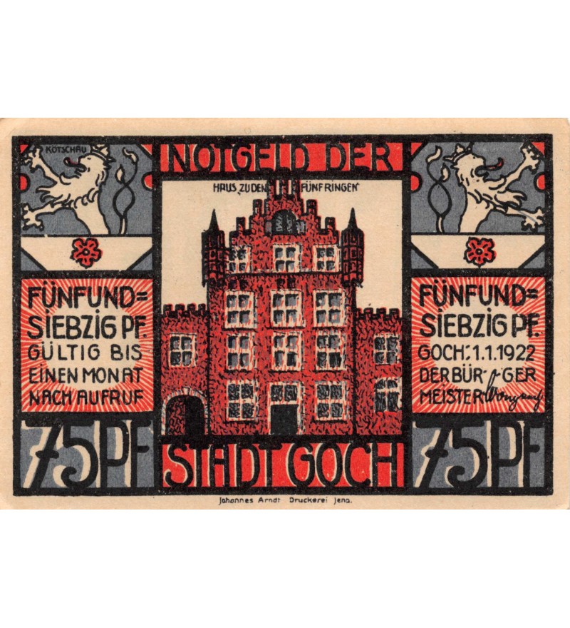 ALLEMAGNE, GOCH - 75 PFENNIG 1922