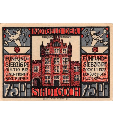 ALLEMAGNE, GOCH - 75 PFENNIG 1922