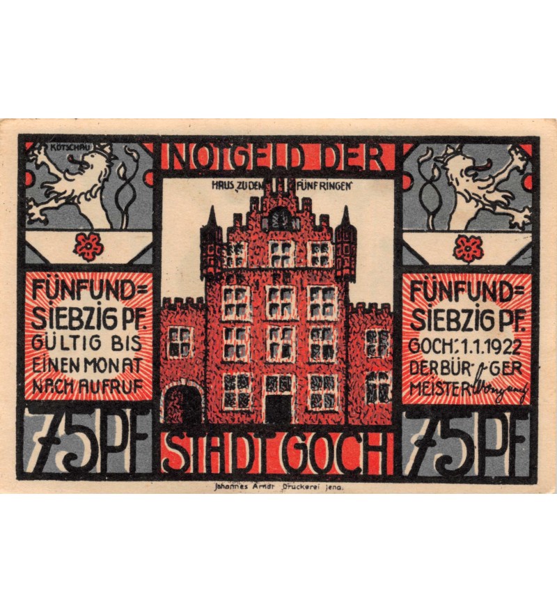 ALLEMAGNE, GOCH - 75 PFENNIG 1922