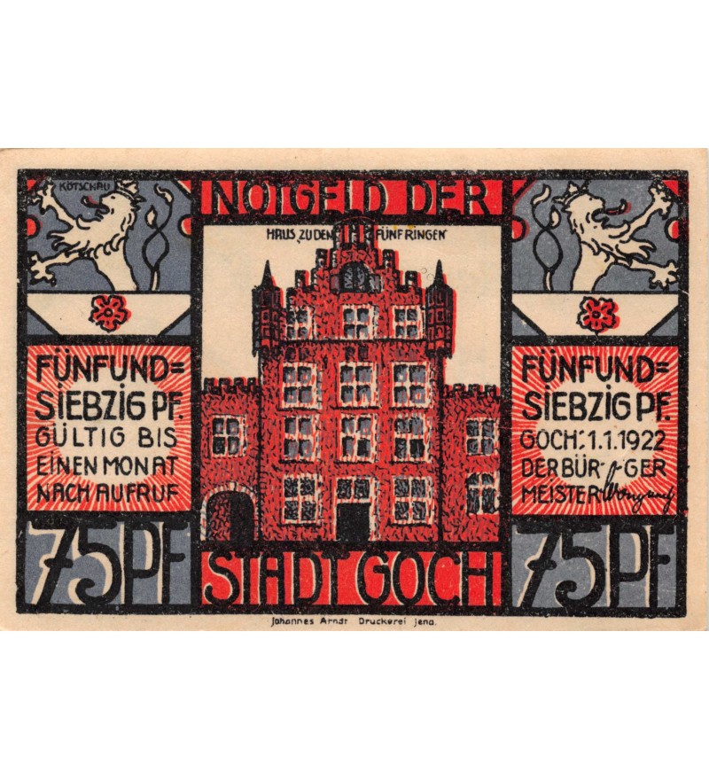 ALLEMAGNE, GOCH - 75 PFENNIG 1922