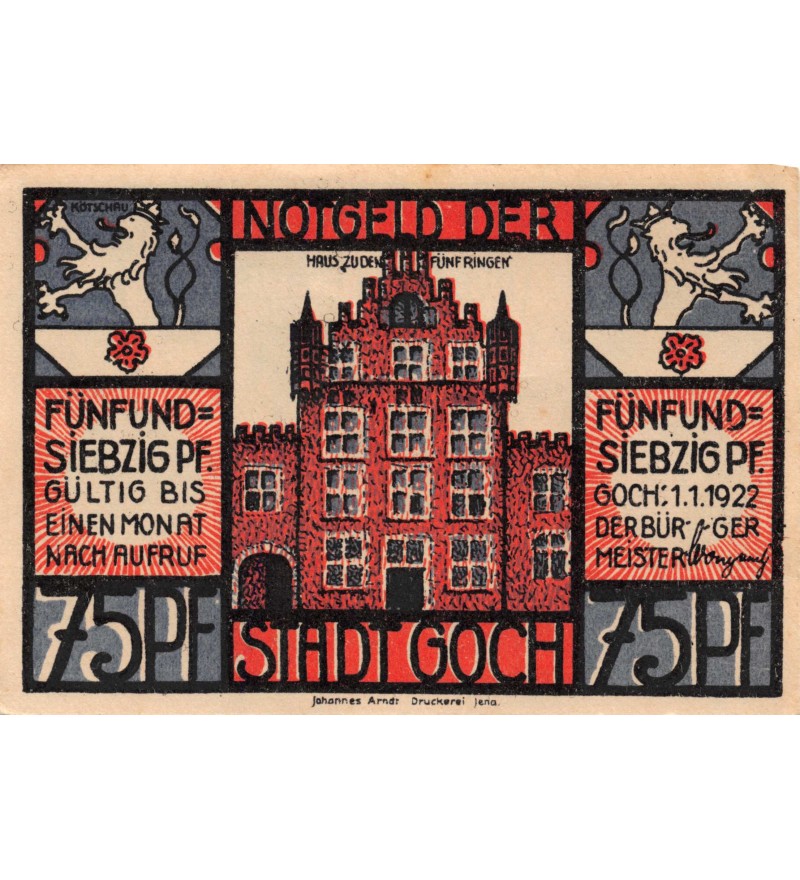 ALLEMAGNE, GOCH - 75 PFENNIG 1922