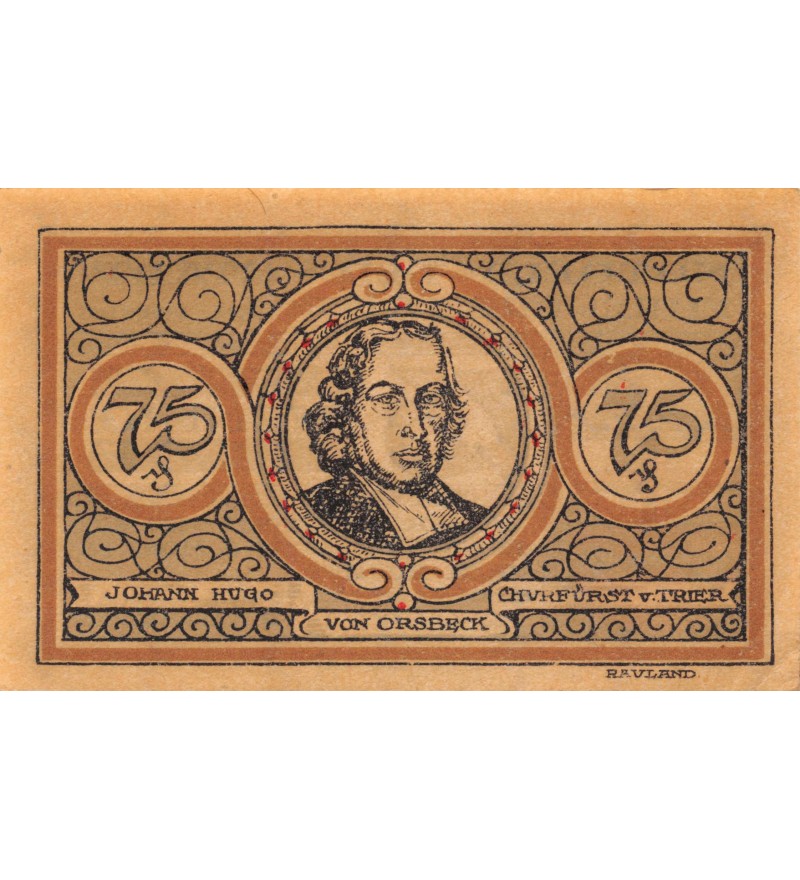 ALLEMAGNE, EHRENBREITSTEIN - 75 PFENNIG 1921