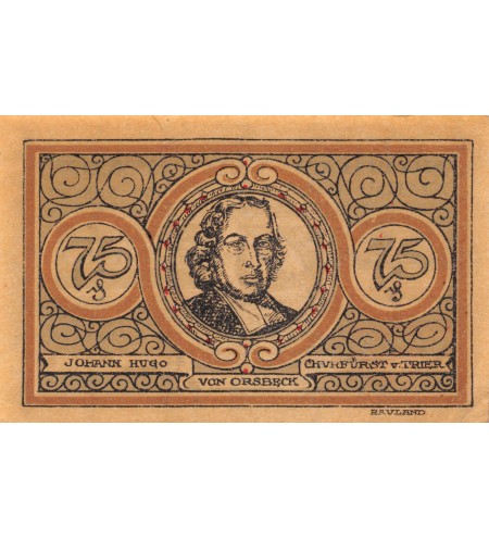 ALLEMAGNE, EHRENBREITSTEIN - 75 PFENNIG 1921