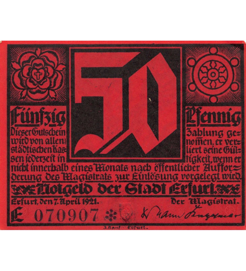 ALLEMAGNE, ERFURT - 50 PFENNIG 1921
