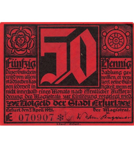 ALLEMAGNE, ERFURT - 50 PFENNIG 1921