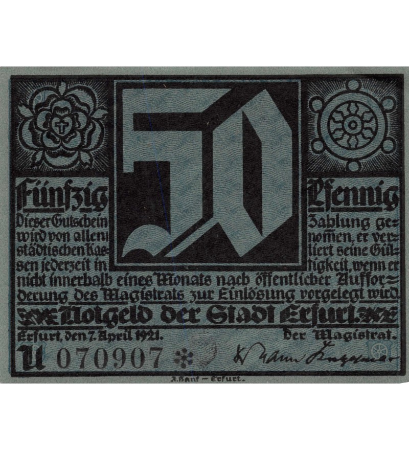ALLEMAGNE, ERFURT - 50 PFENNIG 1921