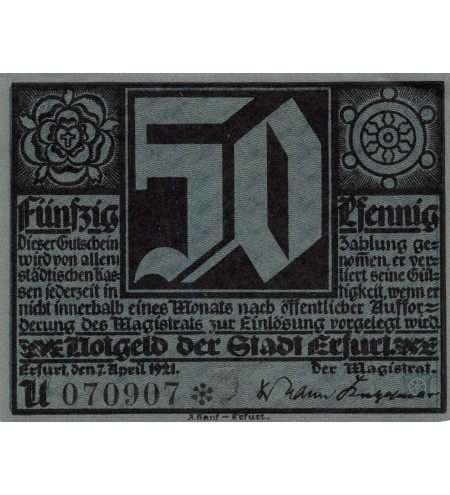 ALLEMAGNE, ERFURT - 50 PFENNIG 1921