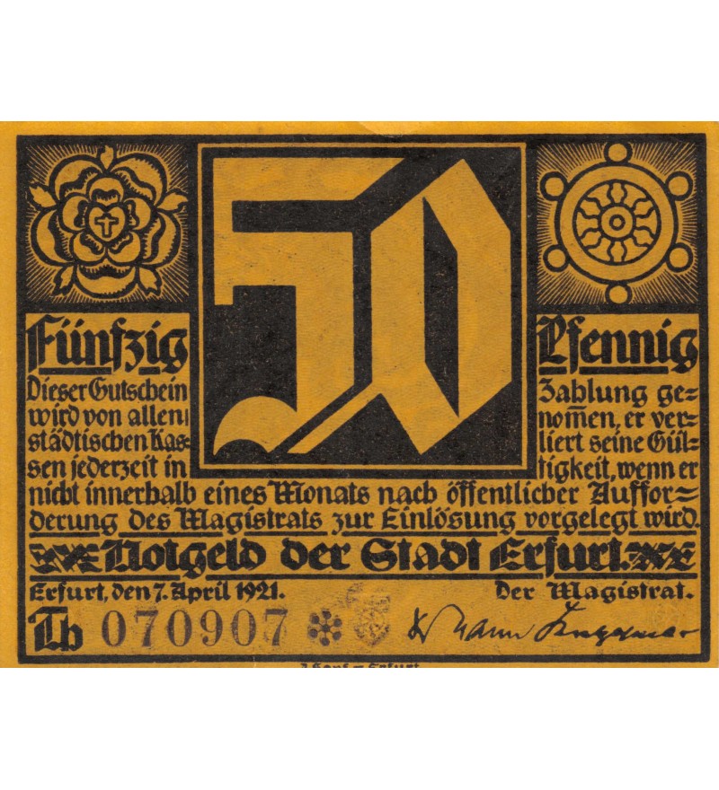 ALLEMAGNE, ERFURT - 50 PFENNIG 1921