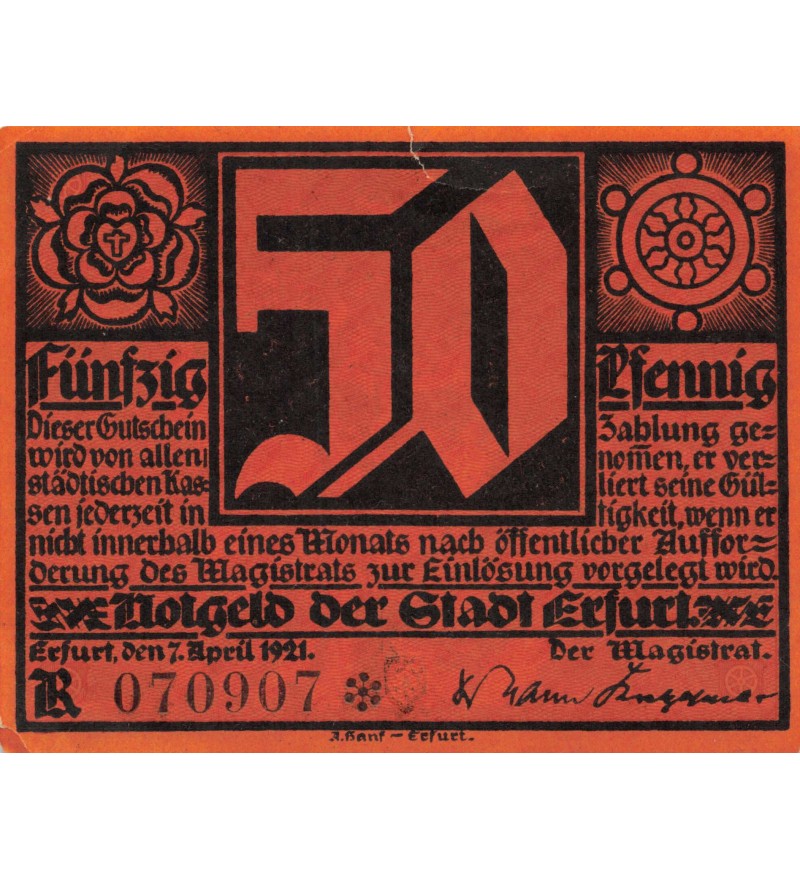 ALLEMAGNE, ERFURT - 50 PFENNIG 1921