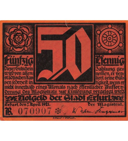 ALLEMAGNE, ERFURT - 50 PFENNIG 1921
