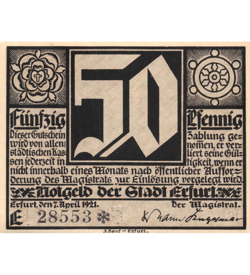 ALLEMAGNE, ERFURT - 50 PFENNIG 1921