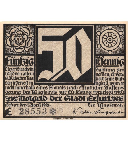 ALLEMAGNE, ERFURT - 50 PFENNIG 1921