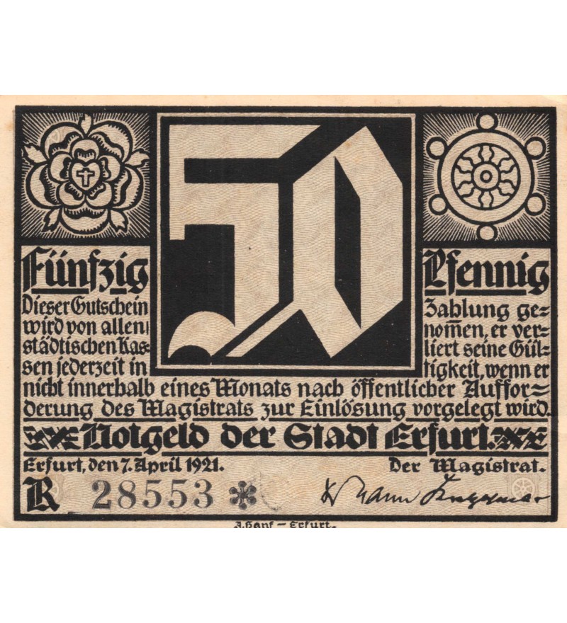 ALLEMAGNE, ERFURT - 50 PFENNIG 1921
