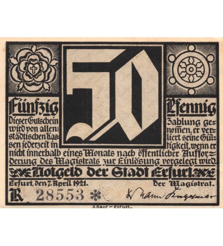 ALLEMAGNE, ERFURT - 50 PFENNIG 1921