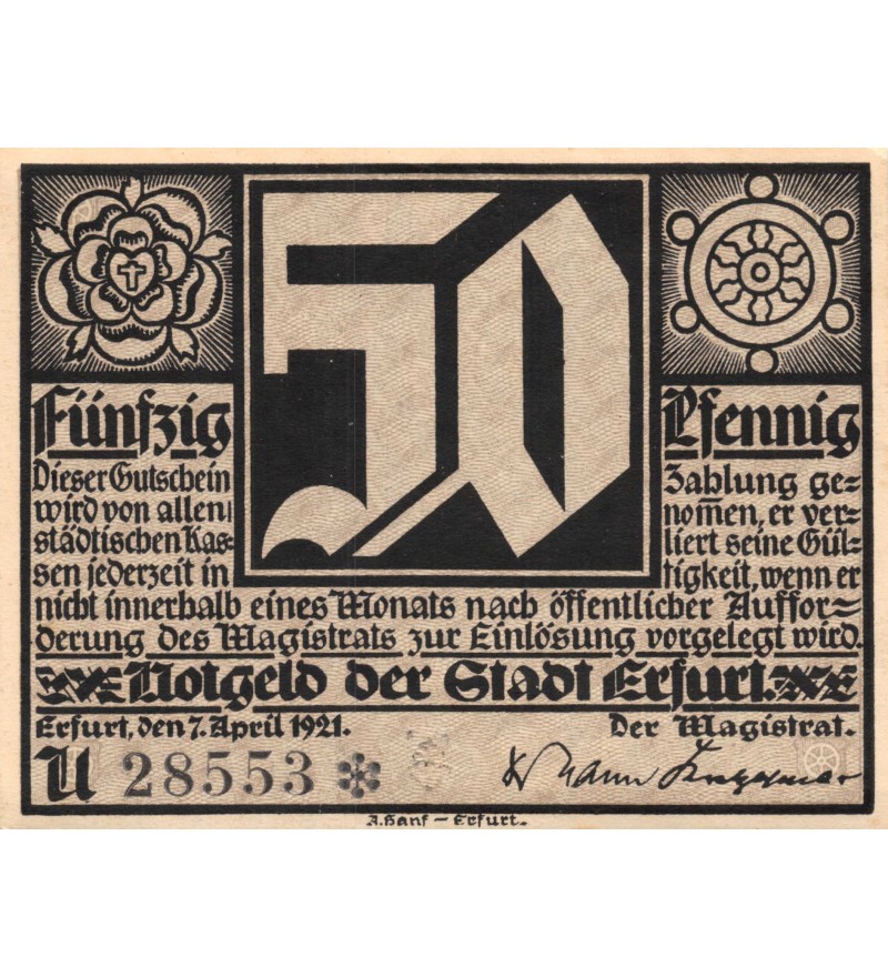 ALLEMAGNE, ERFURT - 50 PFENNIG 1921