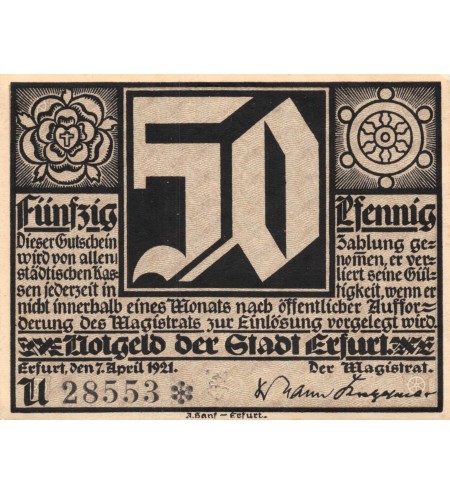 ALLEMAGNE, ERFURT - 50 PFENNIG 1921
