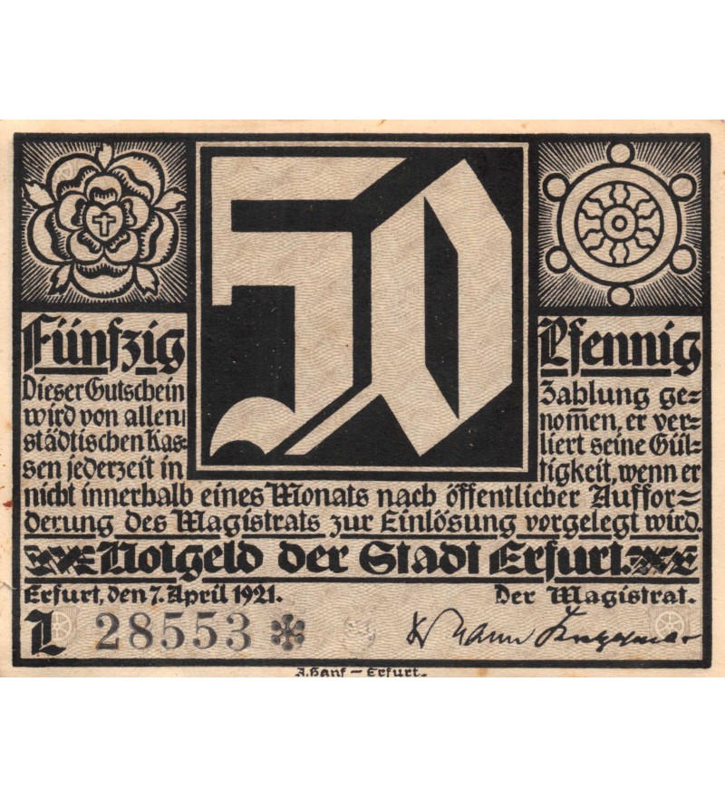 ALLEMAGNE, ERFURT - 50 PFENNIG 1921