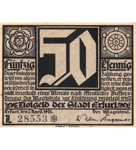ALLEMAGNE, ERFURT - 50 PFENNIG 1921