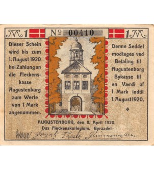 DANEMARK, ALLEMAGNE, AUGUSTENBORG - 1 MARK  1920 2