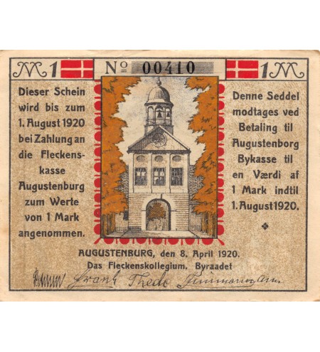 DANEMARK, ALLEMAGNE, AUGUSTENBORG - 1 MARK  1920