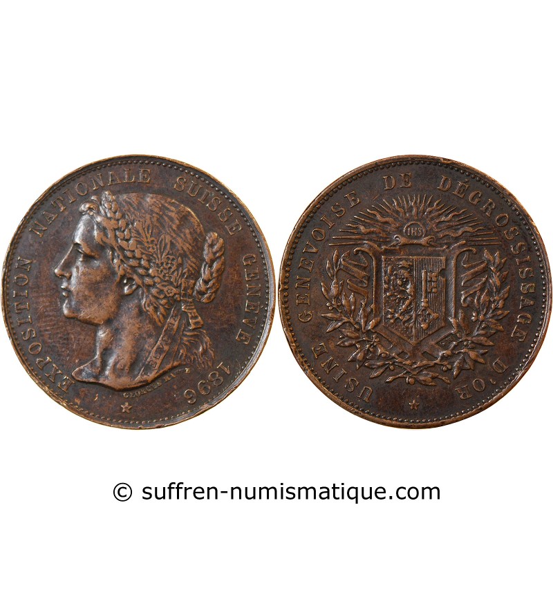 SUISSE, EXPOSITION NATIONALE GENEVE – Médaille cuivre 1896 - Module de 10 centimes