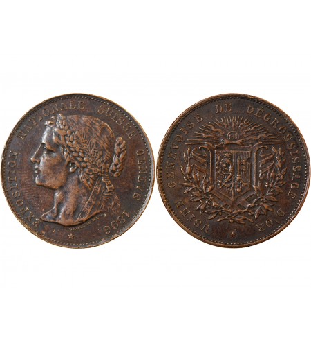 SUISSE, EXPOSITION NATIONALE GENEVE – Médaille cuivre 1896 - Module de 10 centimes