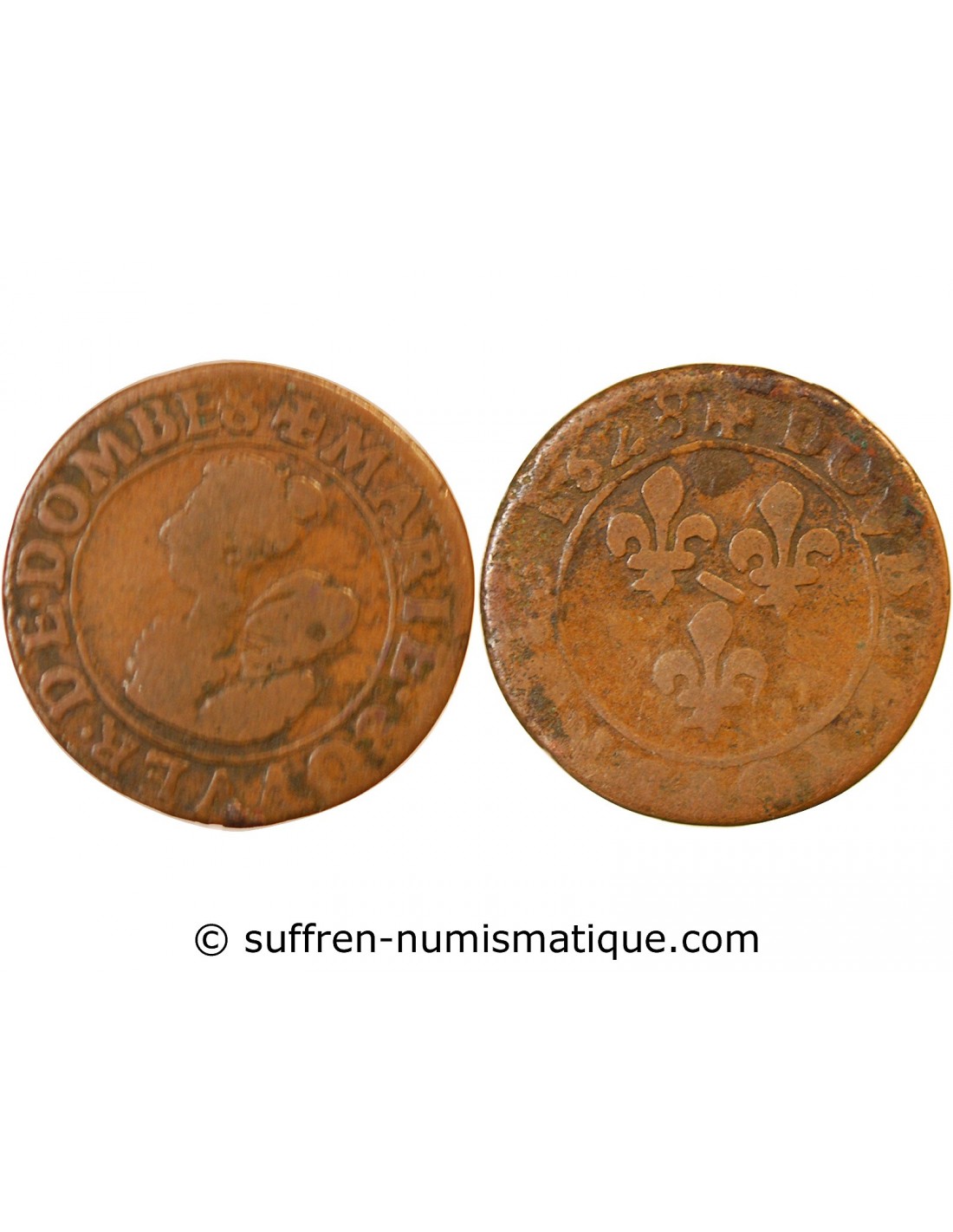 DOMBES, Marie de BourbonMontpensier DOUBLE TOURNOIS 1628 Trévoux