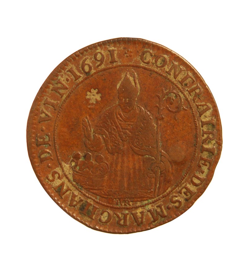 CORPORATIONS, Marchands de vin taverniers – JETON cuivre 1691 - F.5397