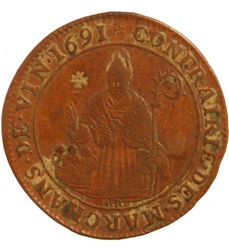 CORPORATIONS, Marchands de vin taverniers – JETON cuivre 1691 - F.5397