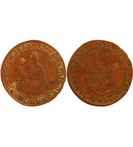 CORPORATIONS, Marchands de vin taverniers – JETON cuivre 1691 - F.5397