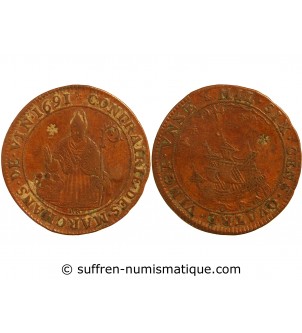 CORPORATIONS, Marchands de vin taverniers – JETON cuivre 1691 - F.5397