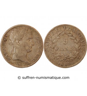 NAPOLEON I﻿ - 5 FRANCS ARGENT 1812 T NANTES