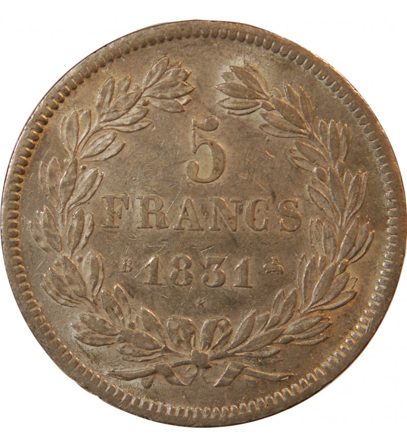 LOUIS PHILIPPE﻿ - 5 FRANCS ARGENT 1831 B ROUEN "Type Domard, Tr Relief"