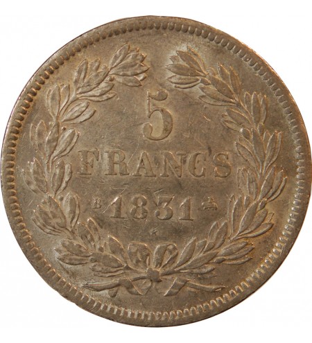 LOUIS PHILIPPE﻿ - 5 FRANCS ARGENT 1831 B ROUEN "Type Domard, Tr Relief"