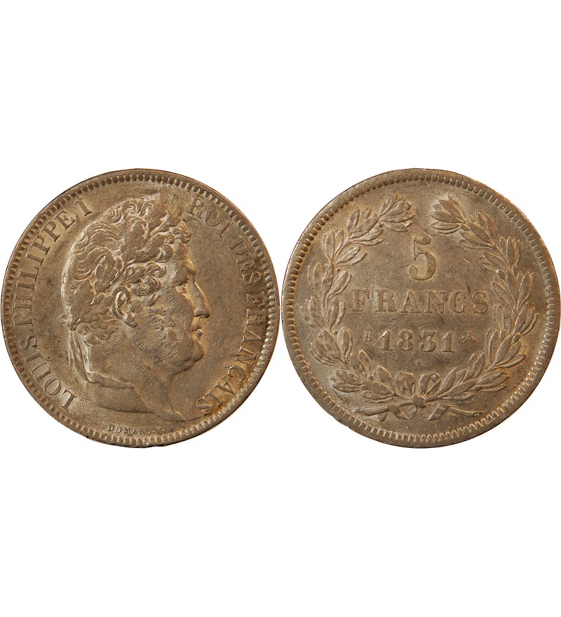 LOUIS PHILIPPE﻿ - 5 FRANCS ARGENT 1831 B ROUEN "Type Domard, Tr Relief"